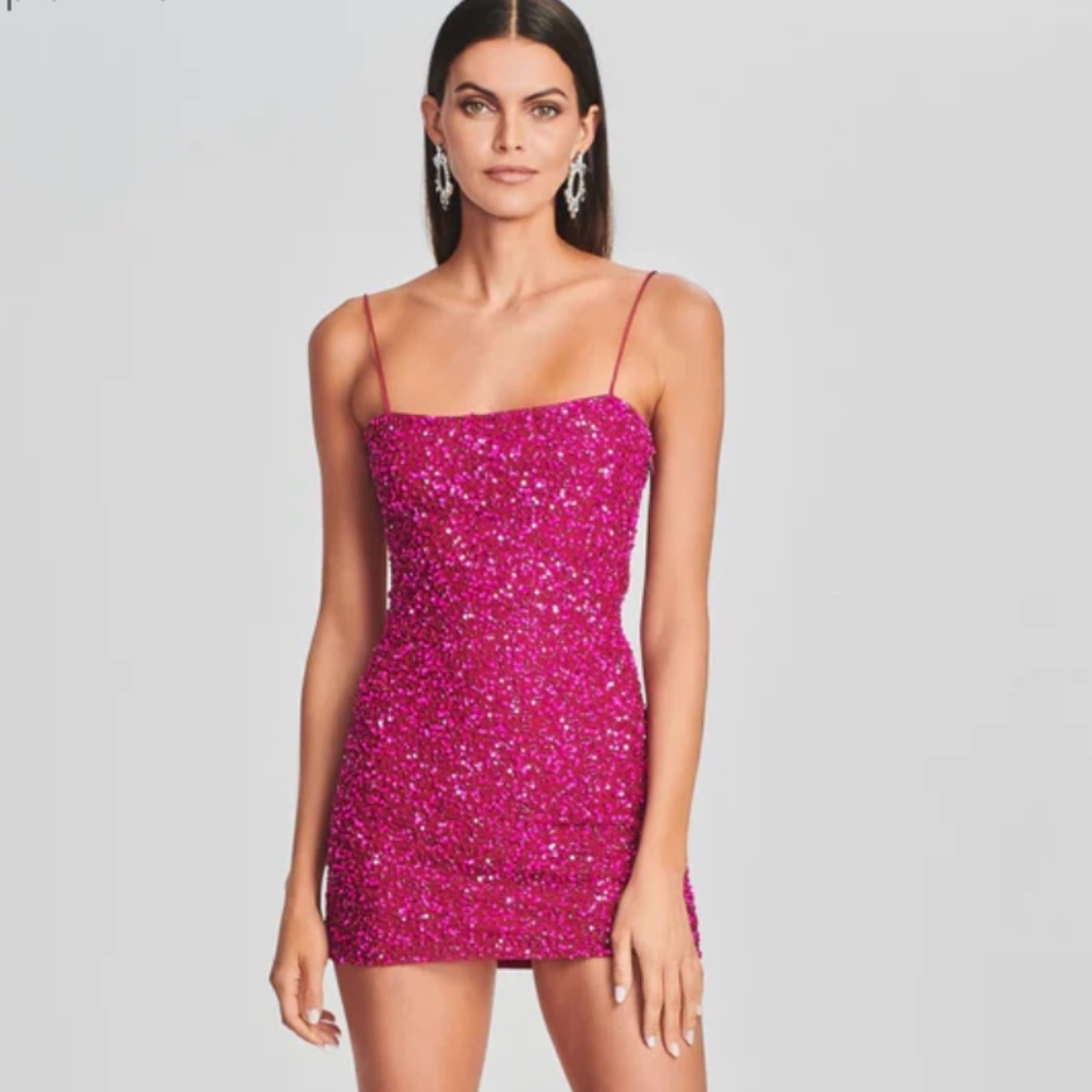 Retrofette Hot Pink Dionne Sequin and Beaded Mini Dress